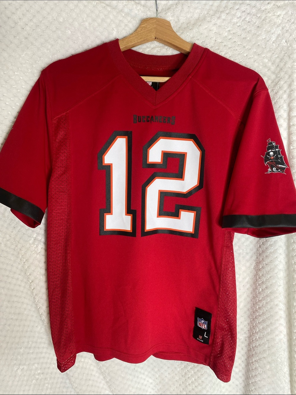 NFL Team Apparel Red Buccaneers #12 Brady Jersey with Black Trim
